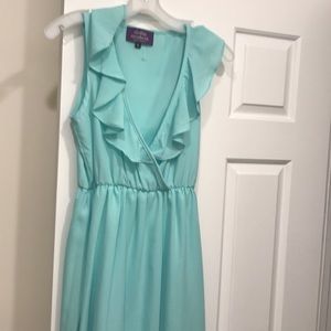 Mint summer dress with ruffle neckline